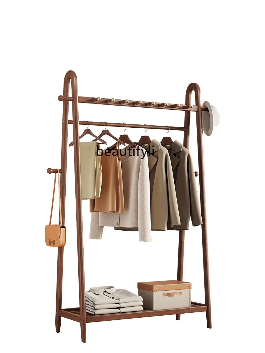 Clothes Rack Floor Bedroom and Household Solid Wood Coat Rack Living Room Interior Storage Rack