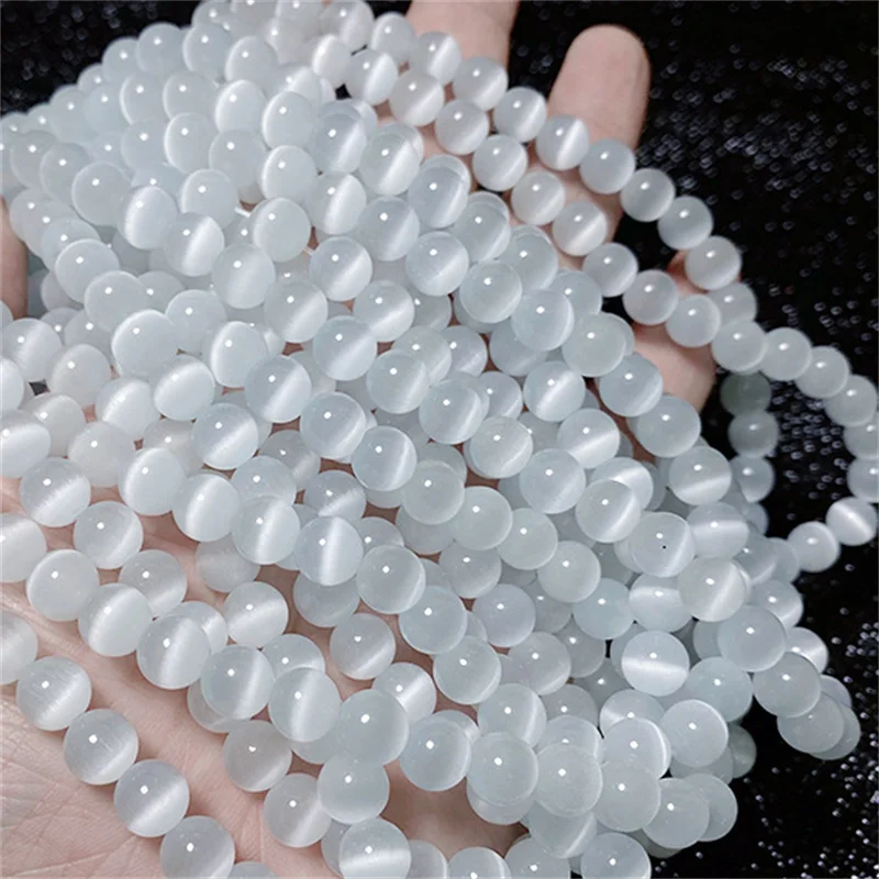 Fctory Price Natural Moon Stone Beads White Cat Eye Round Loose Beads 4/6/8/10/12mm Jewelry Making DIY Bracelet 15\