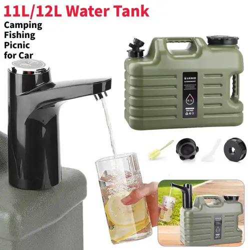 Tanque de agua grande para exteriores, contenedor de agua con grifo y bomba de agua eléctrica recargable por USB, para acampar y pescar, 11L/12L