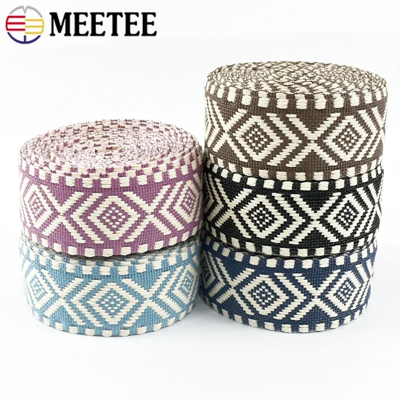 

Meetee 2/5Meters 38mm Ethnic Jacquard Webbing 1.2mm Thick Cotton Canvas Bag Ribbons Band Garment Sewing Bias Lace Accessories