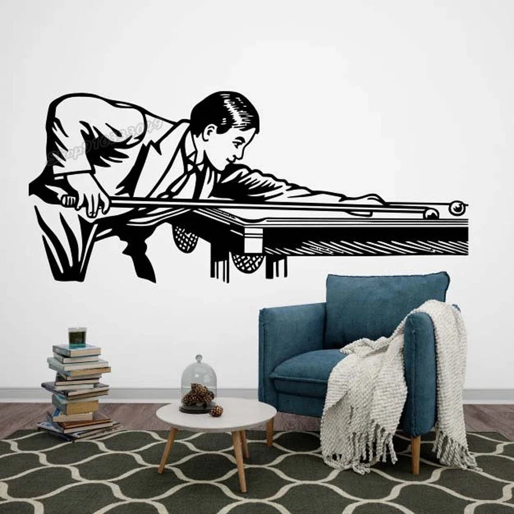 Calcomanía de pared de billar, calcomanía de taco, pegatina de pared de jugador de billar, decoración de Club de Billar, calcomanía de vinilo, Mural, arte, decoración de habitación, papel tapiz B204