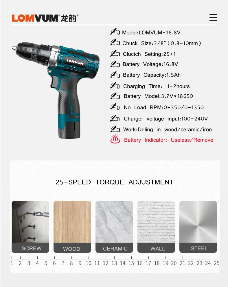 LONGYUN 16.8V Lithium Battery Electric Screwdriver precision Charging electric Drill bit Cordless drill Torque drill Power Tools