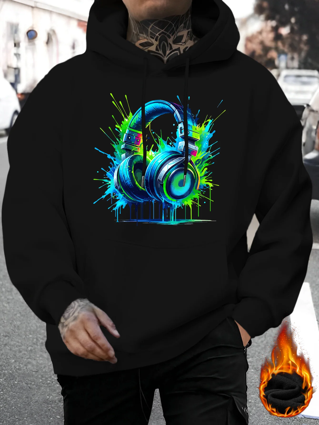 The new men's style features a cool headphone pattern print. It includes casual hoodie and a pullover for the autumn and winter