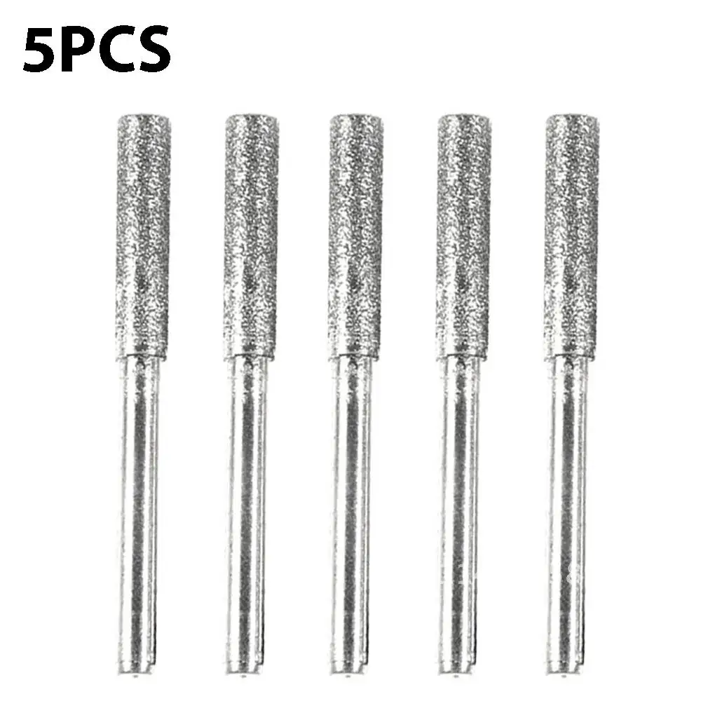 

5Pcs Diamond Coated Cylindrical Burr 4mm Chainsaw Sharpener Stone File Chain Saw Sharpening Carving Grinding Tools Silver/Pink