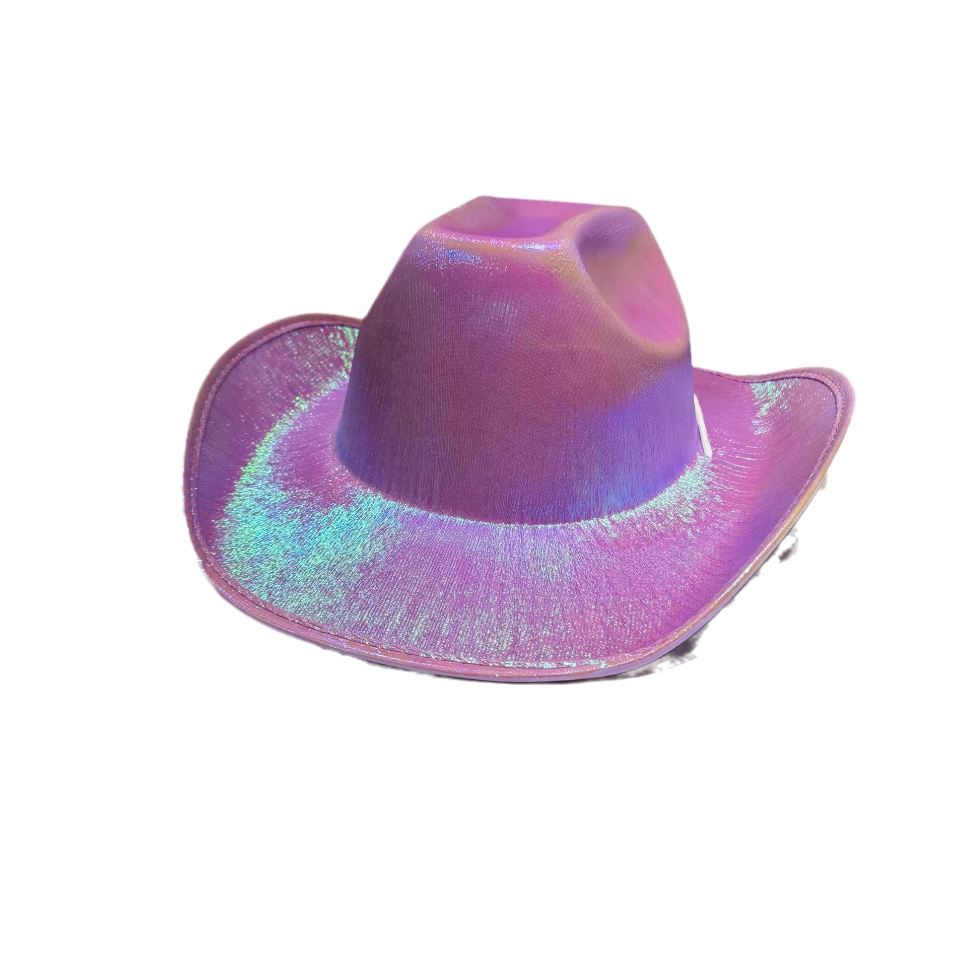 

Cowboy Hat Rolled Brim Fedora Hat Western Cowboy Top Hat Felt Cap Wind Proof Rope Glossy Reflective Fluorescent New Fedora Hat