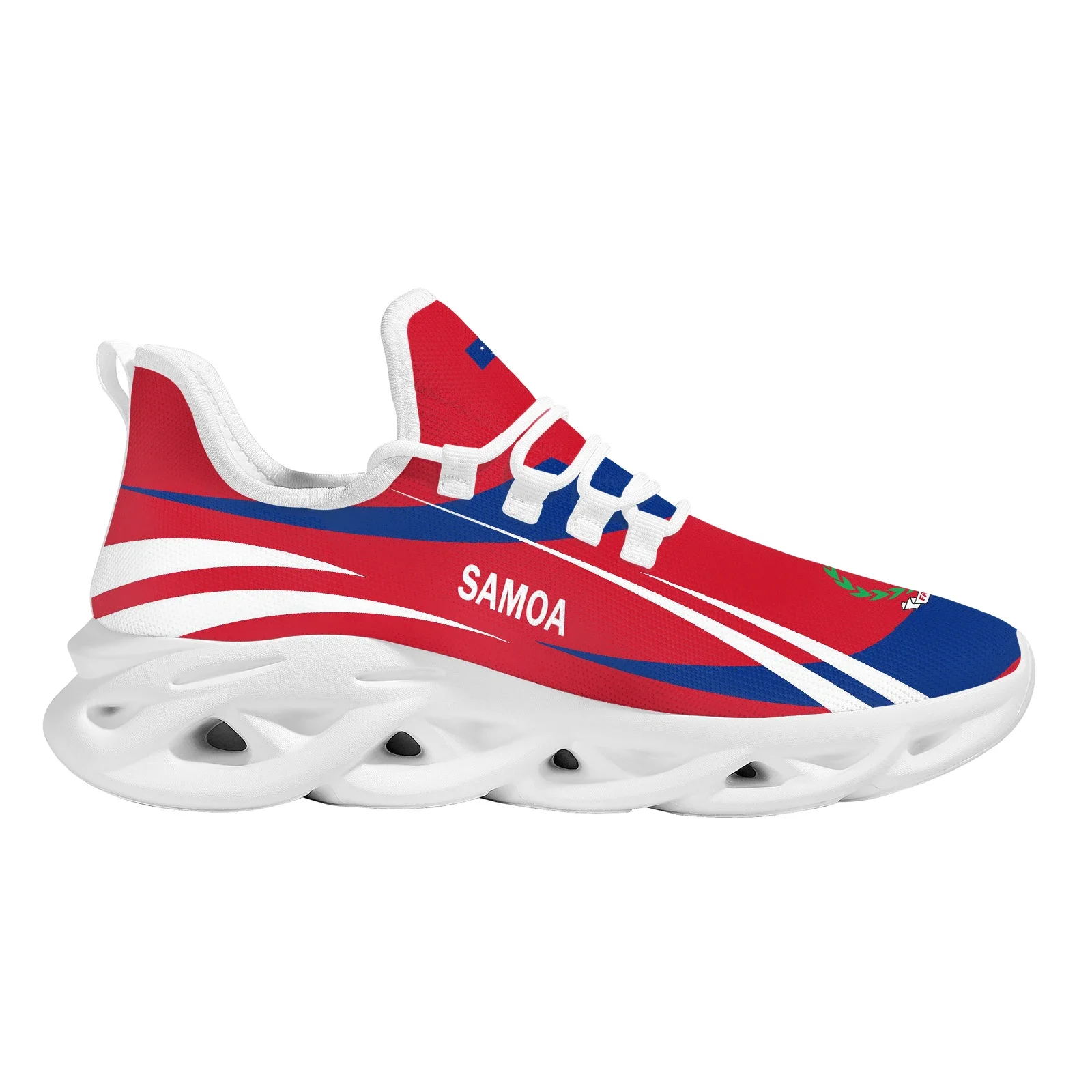Red Blue Samoa Country Flag Design Lightweight Outdoor Shockproof Sports Shoes Knitted Breathable Shoes Casual Shoes