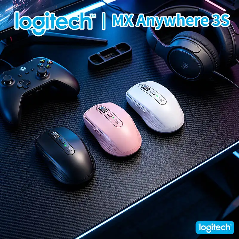 Compact Logitech MX Anywhere 3S Mouse - 8000 DPI Darkfield, MagSpeed Scroll, Silent Click, USB-C Fast Charge for Office