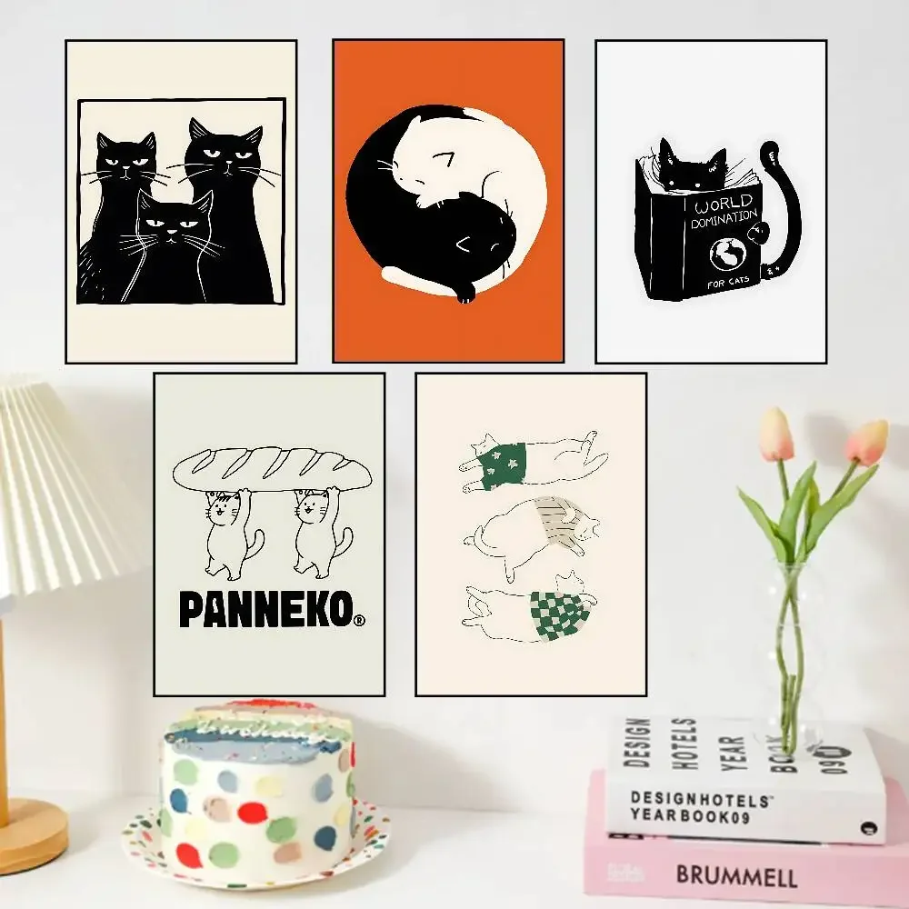 (No frame)Pósteres abstractos y divertidos de gatos perezosos para sala de estar, Bar, cafetería, lienzo de calidad, estilo v
