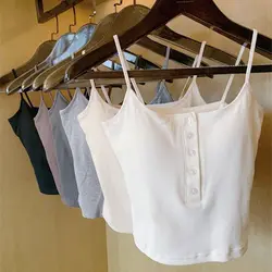 Fashion Knitted Camisole Slim Niche Summer Tube Top INS Hip Hop Button Hot Girl Tops
