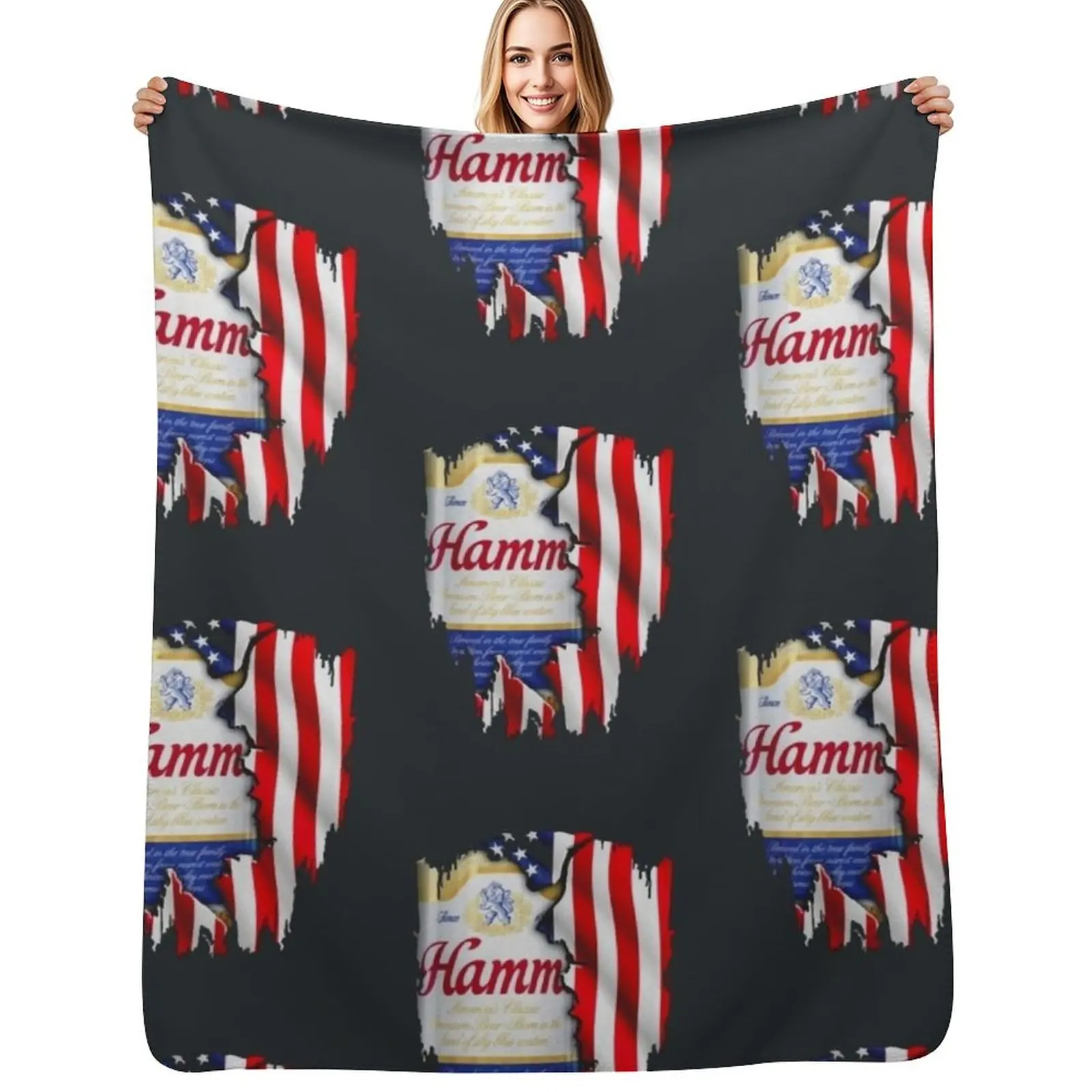 Hamms American Flag Beer 4th of July Throw Blanket Summer Cool Breathable Blanket for Sleeping