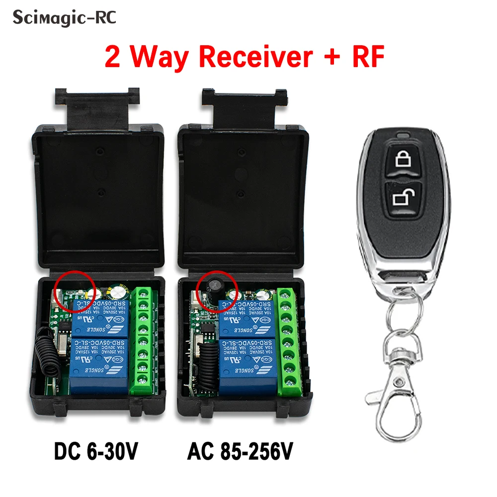 1~5pcs 433MHz RF Remote Control Kit DC6-30V AC85-250V 2-CH Relay Receiver, for Garage Door, Light LED, Motor Signal Transmission
