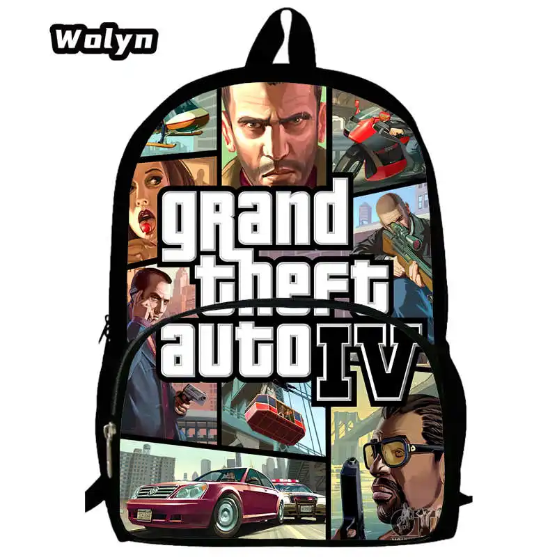 Bolsas escolares Grand Theft Auto para meninos e meninas, Mochila de grande capacidade para Grand 1-3, Mochila infantil dos desenhos animados