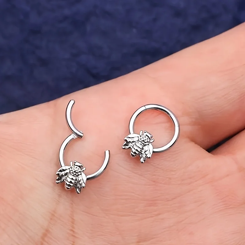 مجوهرات حلق الغضروف على شكل أنف النحل مع جسم مثقوب حلزوني على شكل قرص العسل لطيف وعصري لكل من الرجال والنساء #5