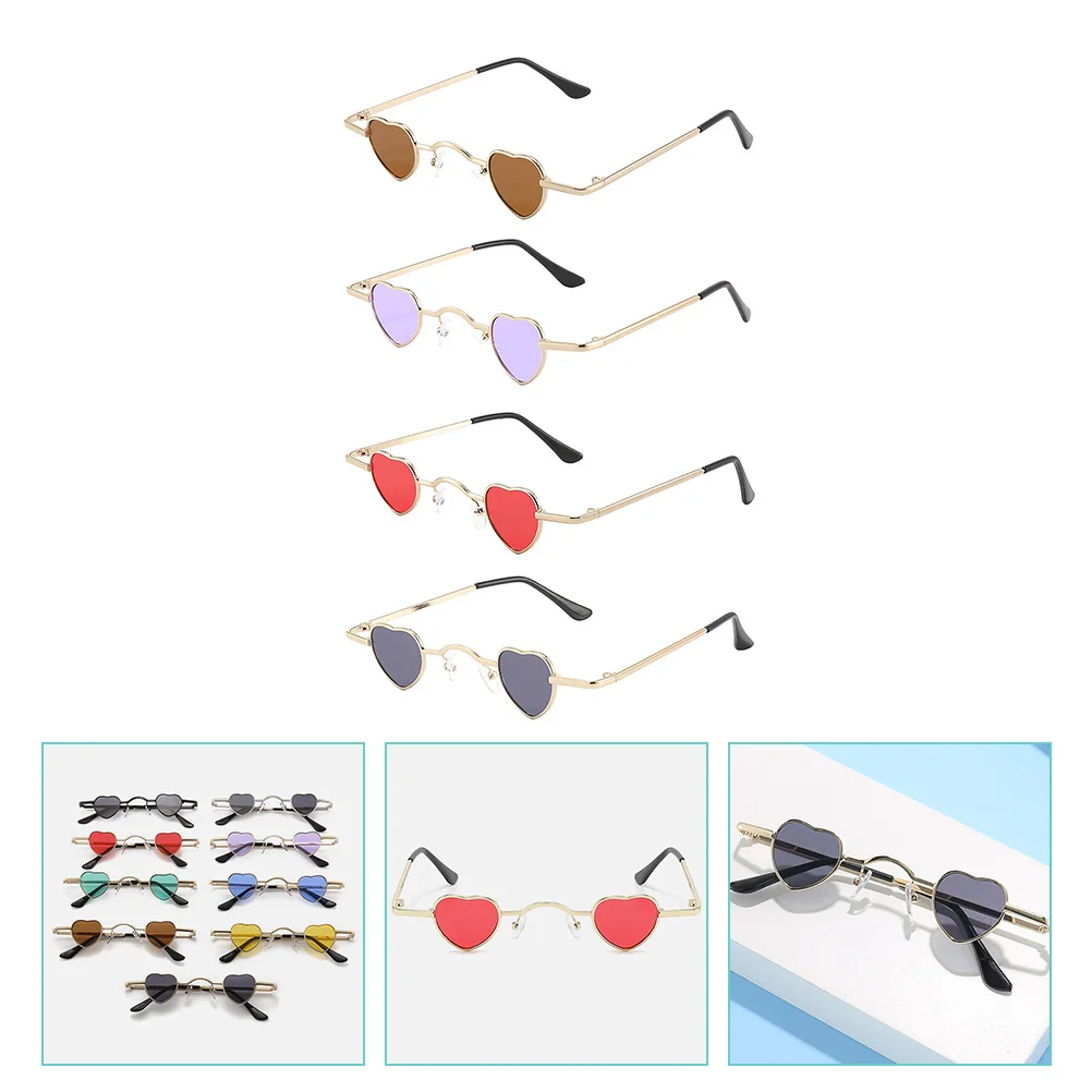 

4pcs Heart Shaped Sunglasses Women Men Casual Eyewear Party Accessories Metal Frame UV400 Black Gray Purple Red Lenses Trend