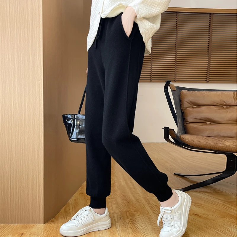 2024 autumn and winter new women's pants 100% wool knitted wool pants hot selling Korean version slim fit women's pants