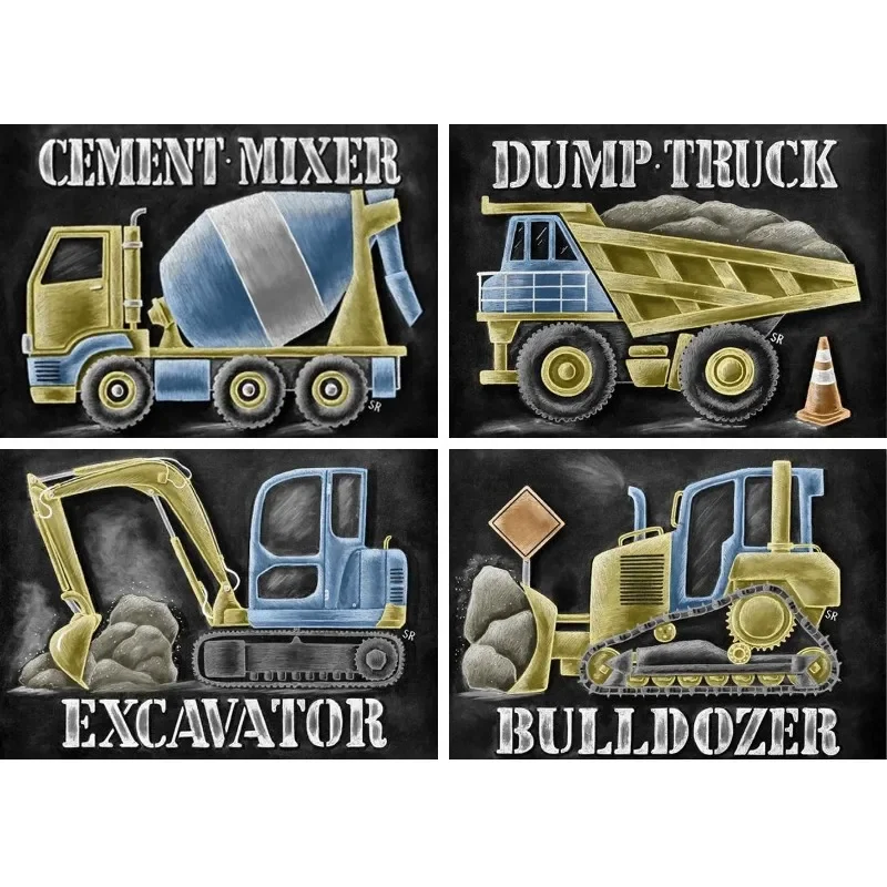 Dump Truck Excavator Construction Truck Art 5d Diy Diamond Painting Chalk Art Embroidery Mosaic Boys Bedroom Decor Gifts