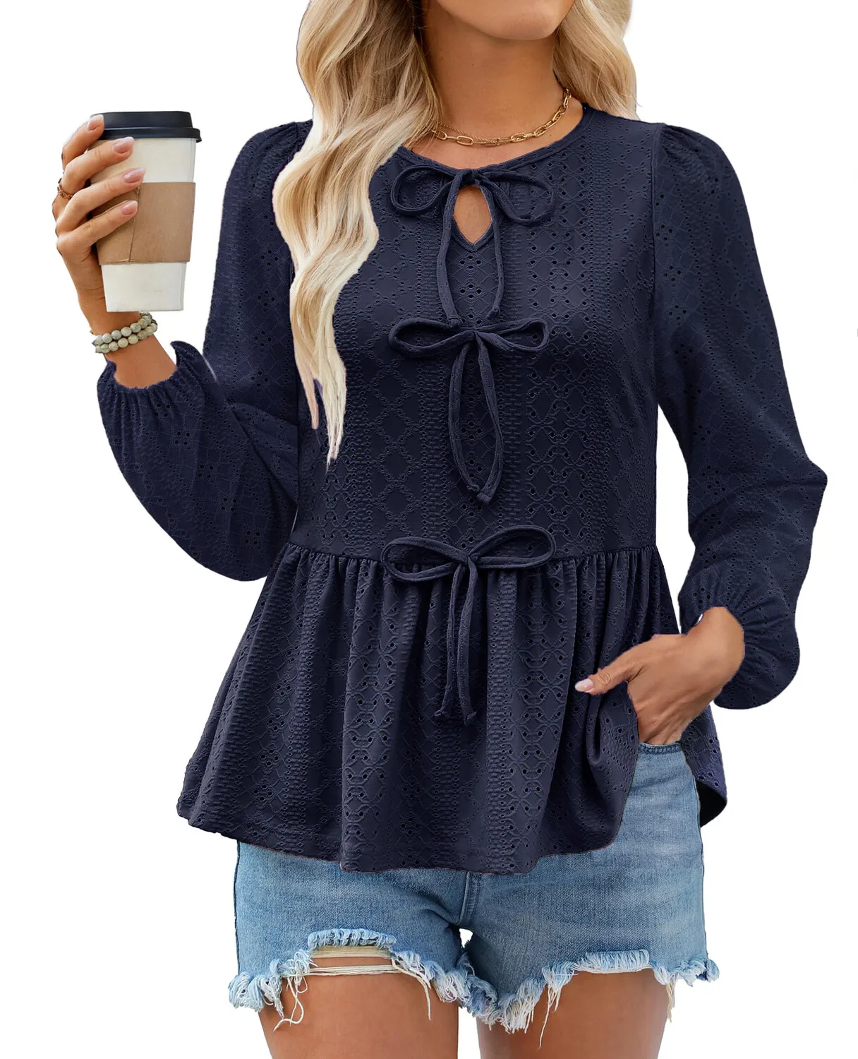 Chemisier nuisette Y2K pour femmes, col rond, manches bulles, chemises rétro décontractées, 2025