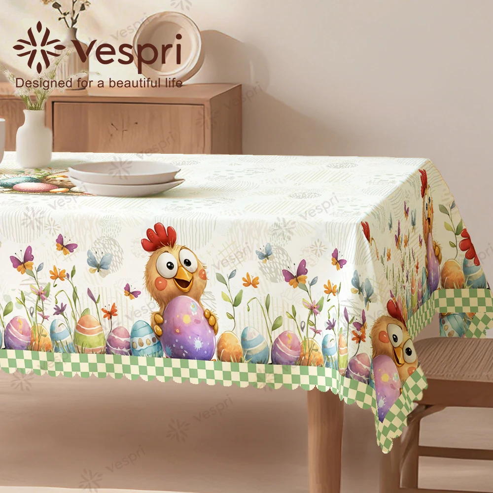 Vespri Oster-Tischdecke Weiß Grün Huhn Schmetterling Ei Rund Rechteckig Oval Polyester für Restaurant Party Festival