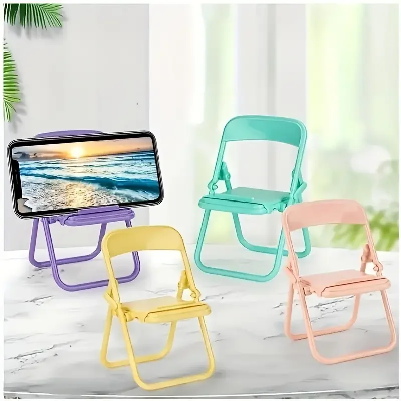 4Pcs Creative Desktop Mini Chair Stand Can Be Used As Decorative Ornaments Foldable Lazy Drama Mobile Phone Holder Random Colors