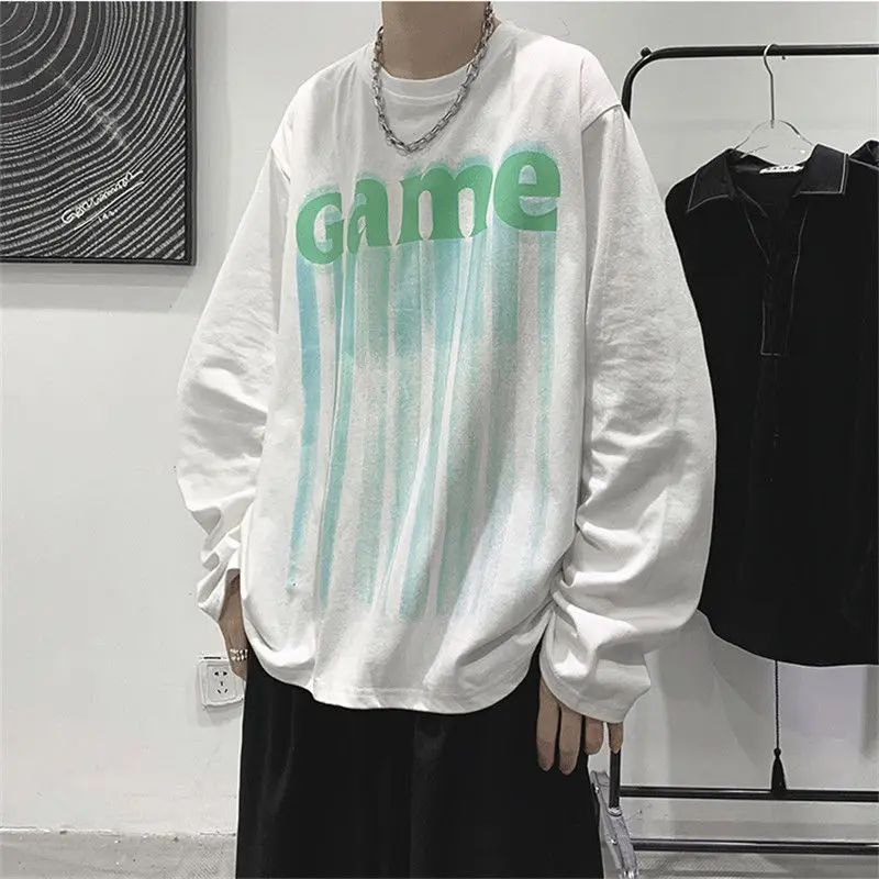 Tops Baggy T Shirts for Men White Male Clothes Printed It Winter High Brand Xl Long Sleeve Korean Autumn One Piece Streetwear A