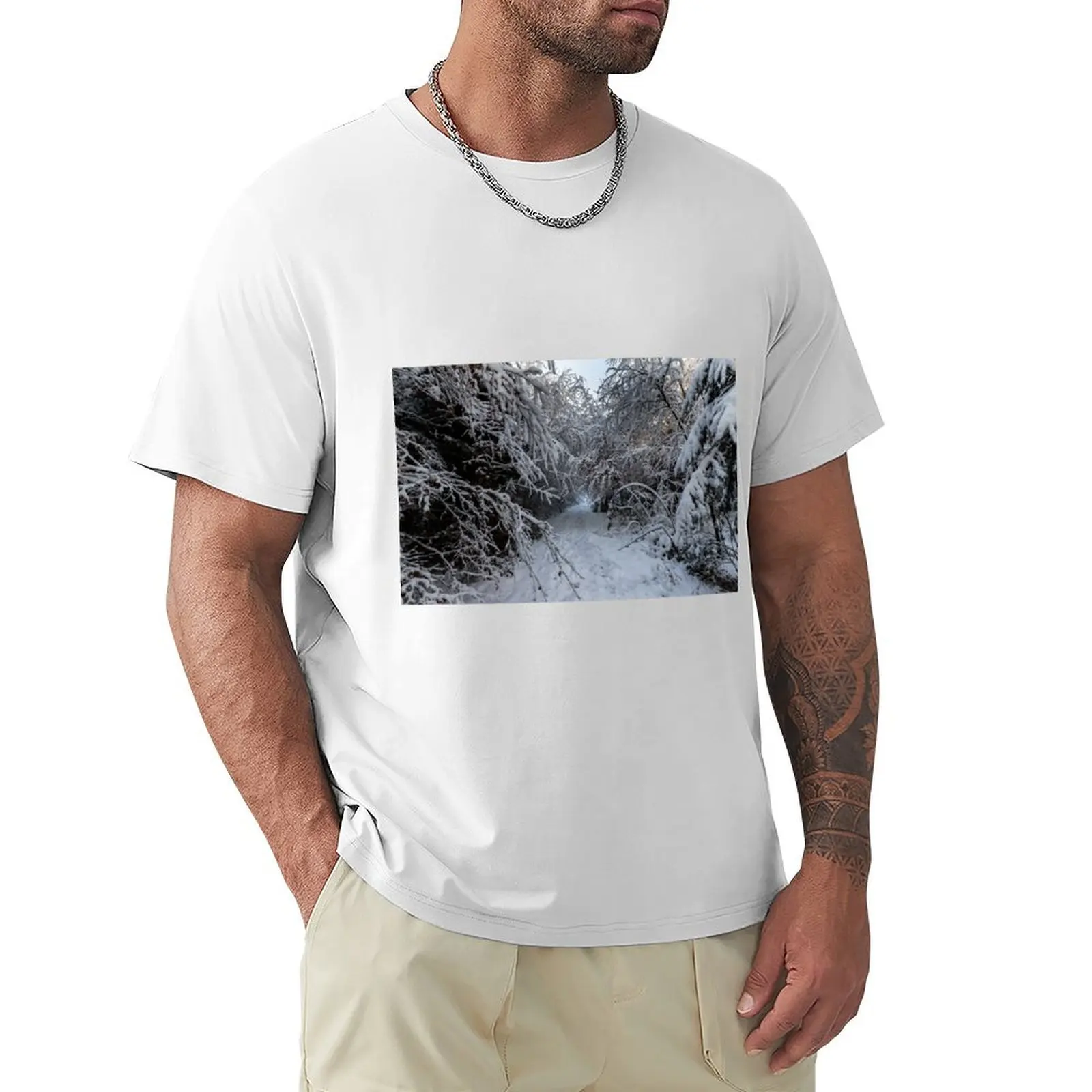 Snowy forest walk with hanging branches and twigs T-shirt new edition Blouse plus sizes graphics sweat shirts, men