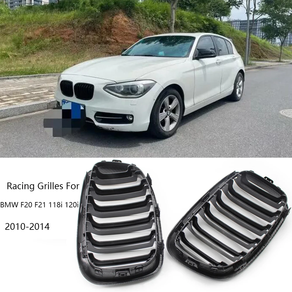 

2Pcs Carbon Fiber Front Bumper Dual Slat Kidney Grill Grille For BMW F20 F21 118i 120i 2010-2014 Car Accessories