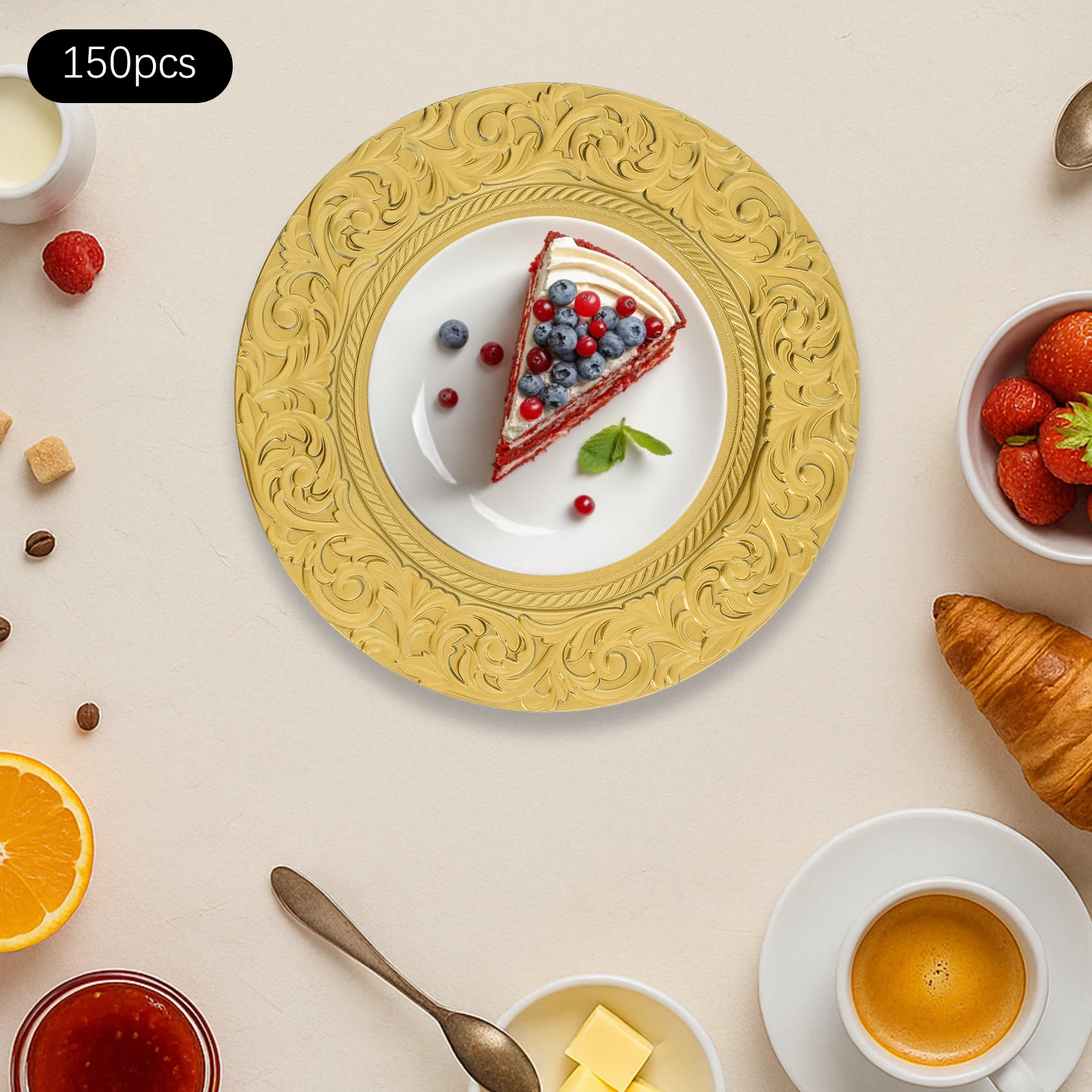 

Silver/Gold/Black 150 PCS Plates Dinner Plate Set Pp Round Plate Embossed Bone Spitting Dish for Hotel Wedding Banquet