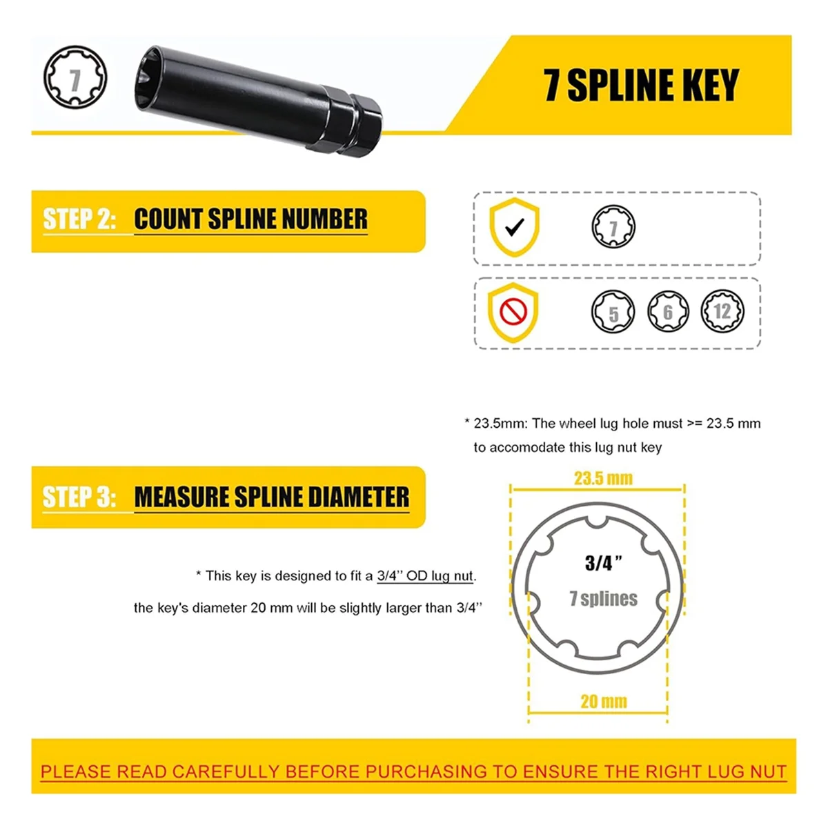 AA88 7 Spline Lug Nut Key 6 Spline Lug Nut Socket Removal Tool, 2 PCS Dual Hex Drive Aftermarket Wheel Lock Key Replacement