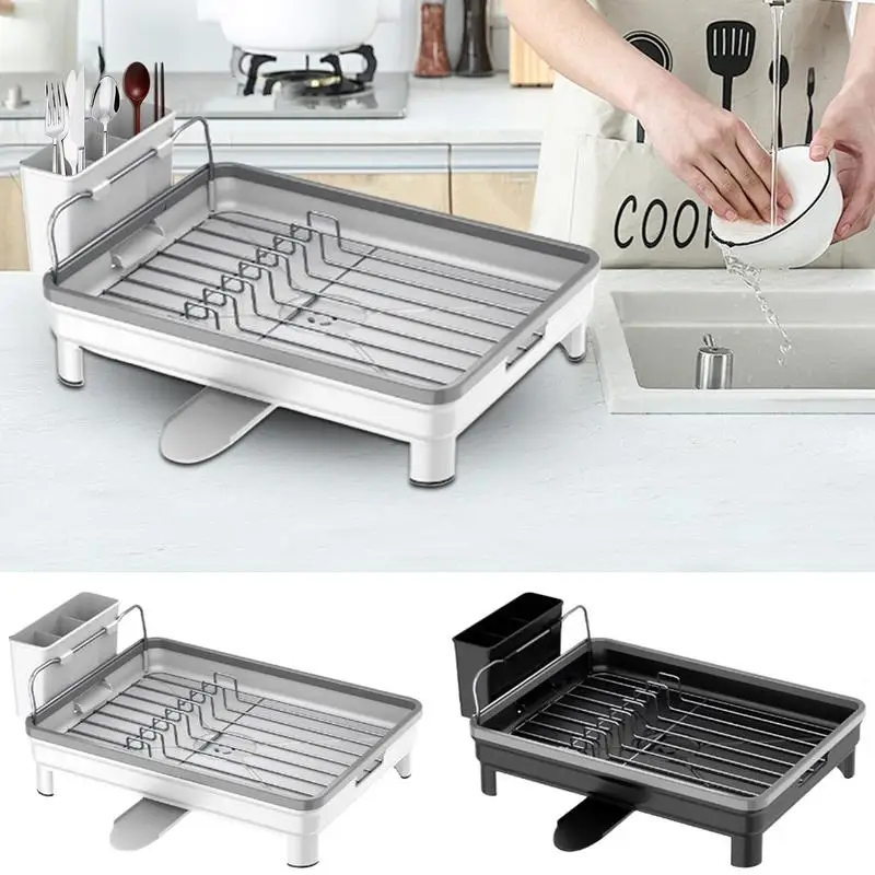 Countertop Dish Rack Stainless Steel with Drip Tray l Large Dish Rack for Kitchen Counter Drainer for Dishes Forks Chopsticks