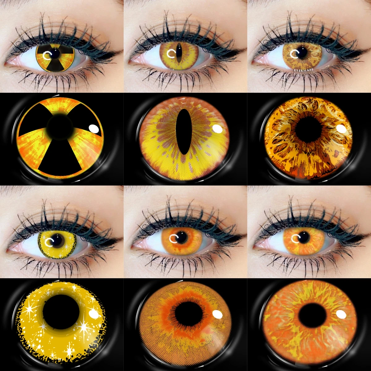Eyeshare lentes de contato coloridas estilo louco, 2 peças, para olhos, cosplay, lentes coloridas, lentes de contato amarelas, lentes de contato anuais para halloween