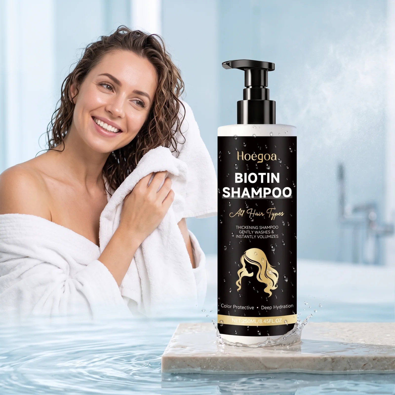 Hoegoa Biotin Shampoo Deeply Nourishing Improve Drying Boost Shine Repair Damaged Hair Anti Greasy Mild Volumizing Shampoo 250ml