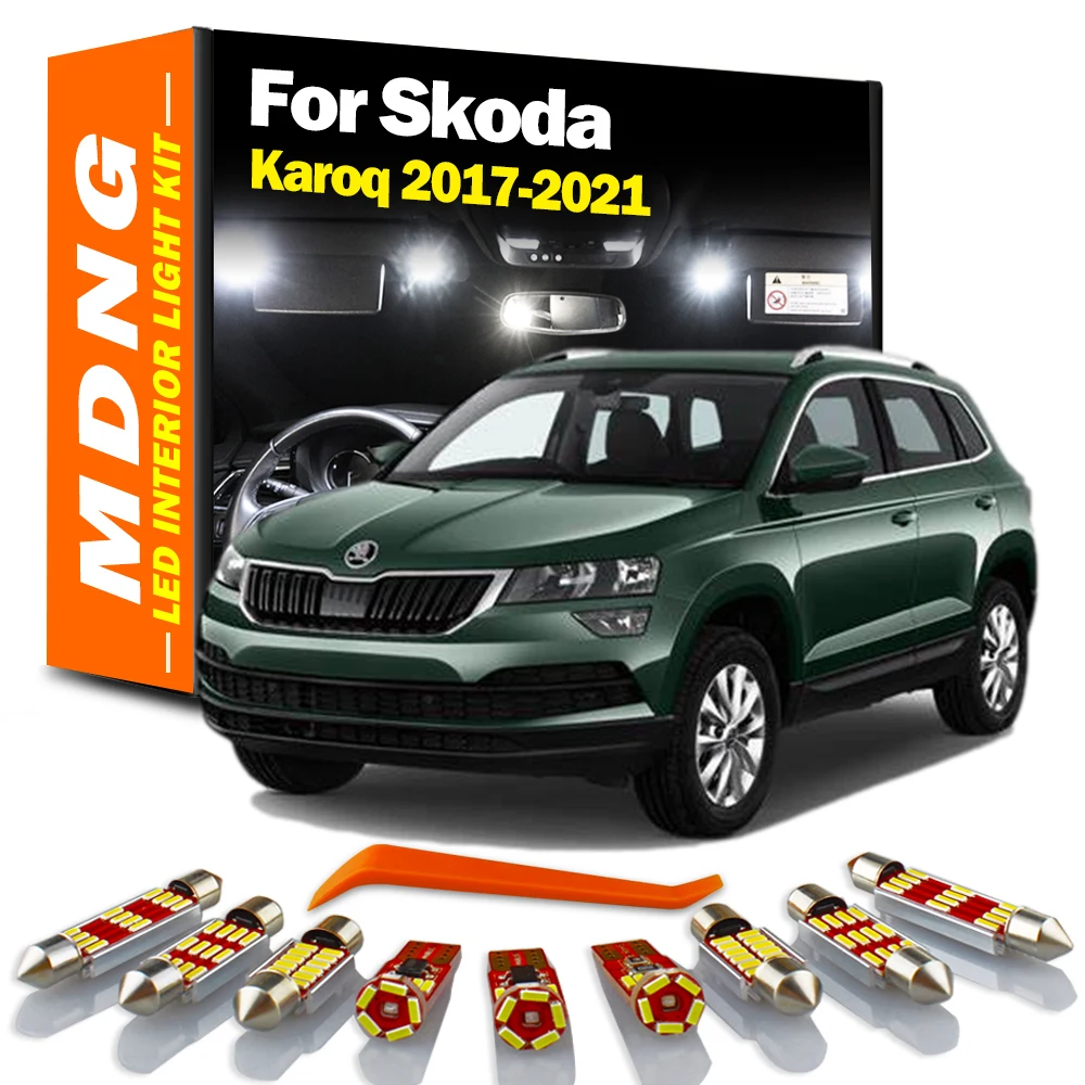 MDNG 13Pcs Canbus Car Accessories LED Interior Dome Map Light Kit For Skoda Karoq 2017 2018 2019 2020 2021 Led Bulbs No Error