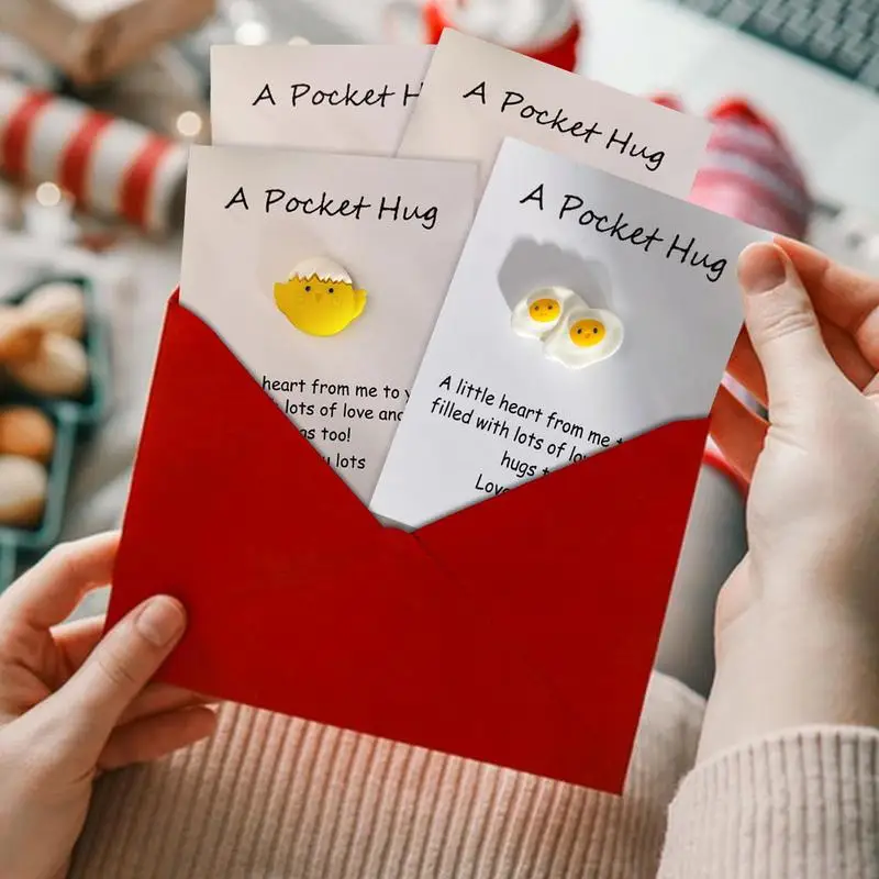 Pocket Hug Cards Bulk 4X Funny Pocket Charm Of Encouragement Resin Egg Phone Case Decorations Kit Love You Greeting Card For Mom