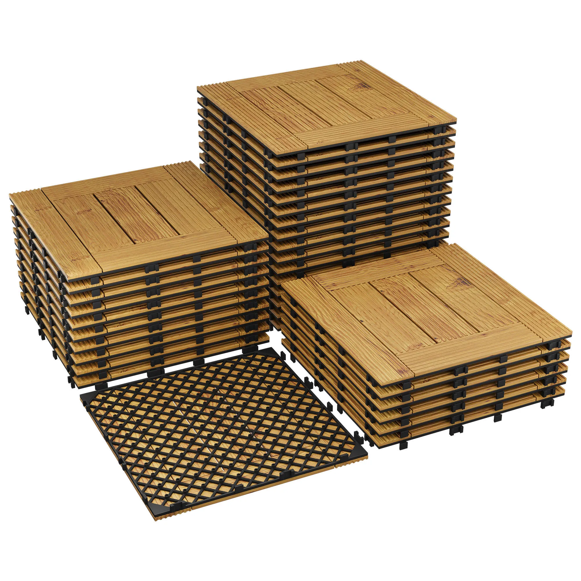 Dalles de terrasse en bois d'acacia 12x12 pouces, interconnectées, imperméables, antidérapantes, pour balcon et jardin, intérieur et extérieur
