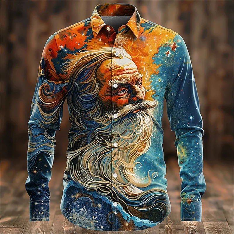 New Light Luxury Christmas Theme Men's Shirt Silver White Snowflake Christmas Tree Printed Long Sleeve Shirt
