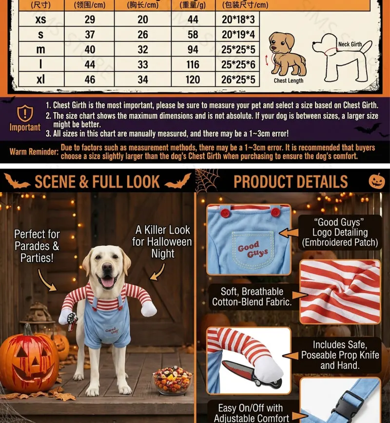 Heißer Verkauf Halloween Haustier-Cosplay-Kostüm Lustiges Gruseliges Outfit Horror-Stil Hunde-Verkleidungskleidung für Große Hunde Party-Bekleidung – Detail 5