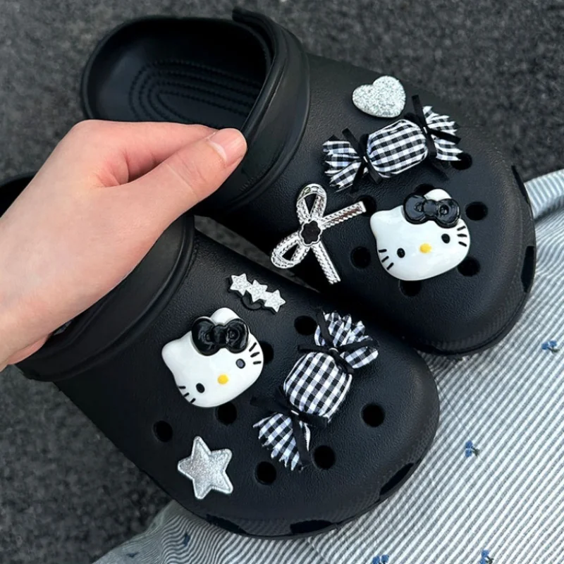 New JIBBITZ  Hello kitty Shoe Charms Set Cute Cartoon DIY Accessories for Women Removable Accessories Shoe Flower Xmas Gifts