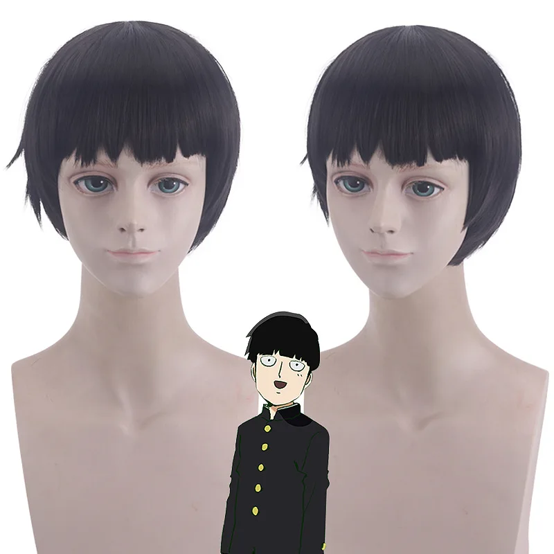 合成コスプレウィッグ-モブエ影山スタイルにインスパイアされたアニメヘアコスチューム-耐熱ファイバー-ロールプレイパーティー用