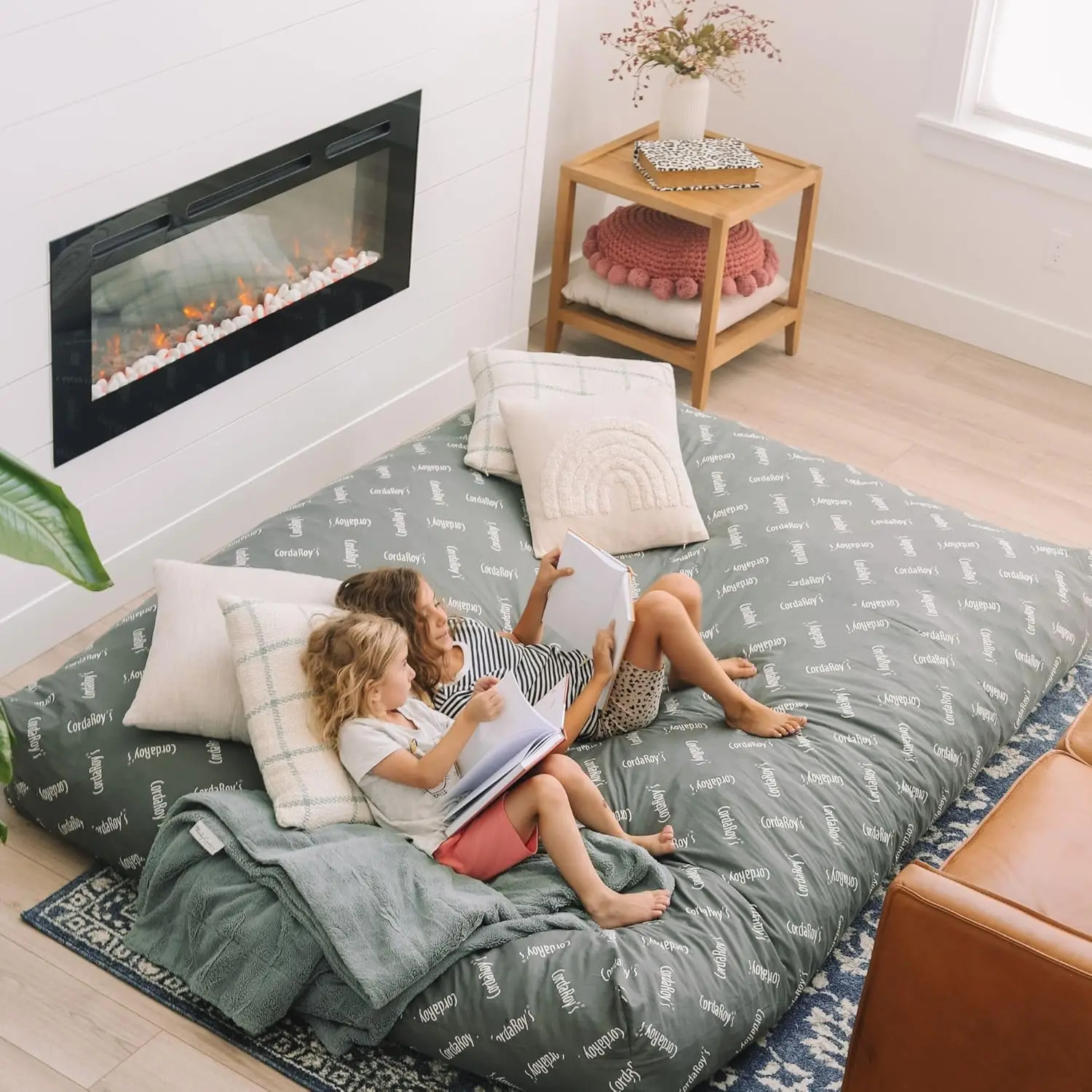 Faux Fur Bean Bag Chair, Convertible Chair Folds from Bean Bag to Lounger, As Seen on Shark Tank, White - Full Size