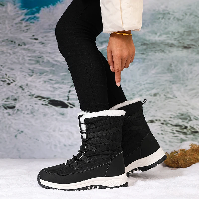 

Зимние зимние ботинки, женские уличные плюшевые ботинки с высоким берцем на толстой подошве, однотонная уличная обувь, женские нескользящие повседневные ботильоны, женские