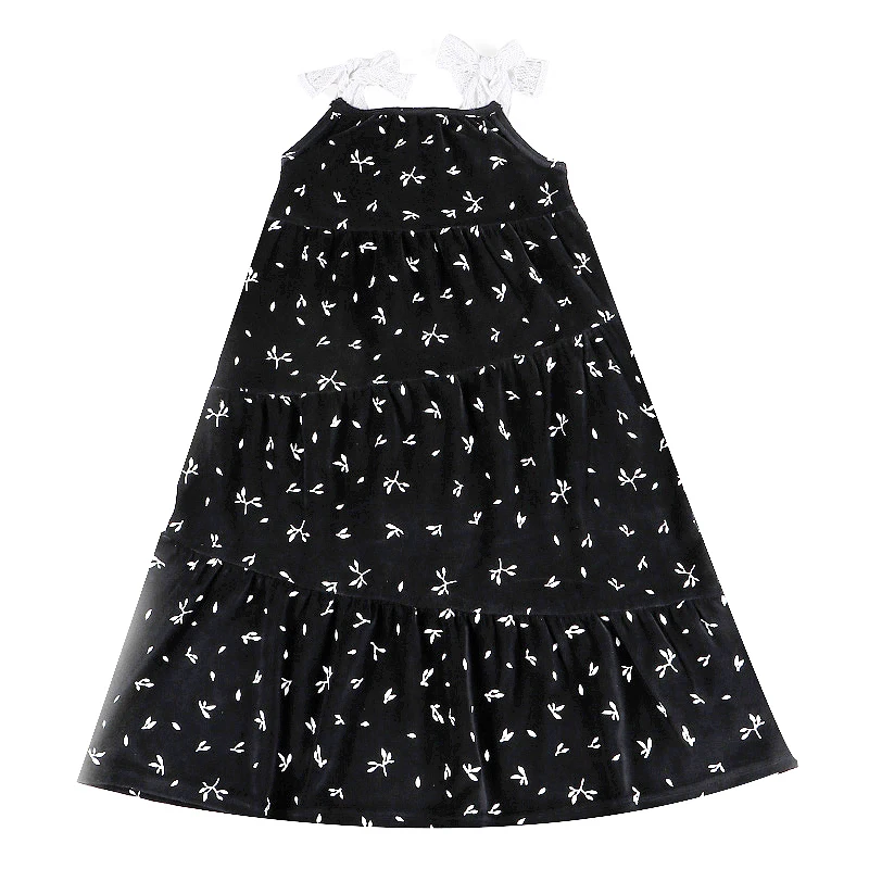 3T-20T Toddler Girl\'s Maxi Dress Girl Lace Tie Shoulder Sleeveless Overall Dress Black Velvet Winter Robe DressSuspender Skirt