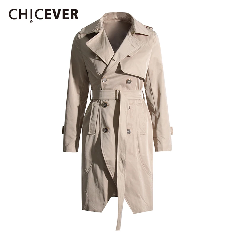 

CHICEVER Khakl Spliced Sashes Chic Trench Female Lapel Long Sleeve Loose French Vintage Women's Trenchs Autumn Fashion New Style