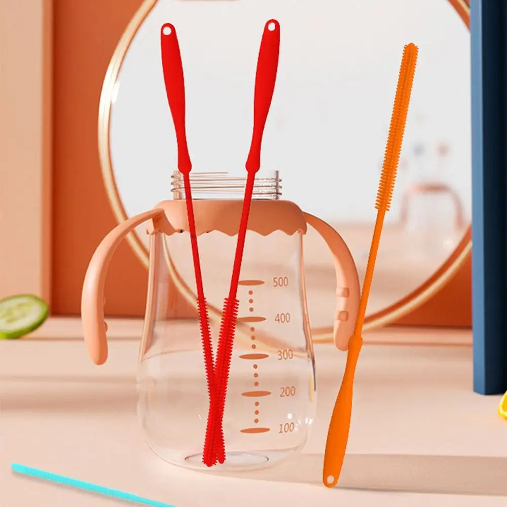 Silicone Straw Cleaning Brush Reusable Eco-Friendly Drinking Straw Cleaner Brush Soft Hair Cleaning Tool