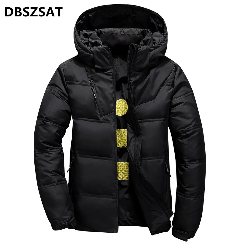 New White Duck Down Jacket Men Winter Warm Solid Color Hooded Down Coats Thick Duck Parka Mens Down Jackets Winter Outdoor Coat