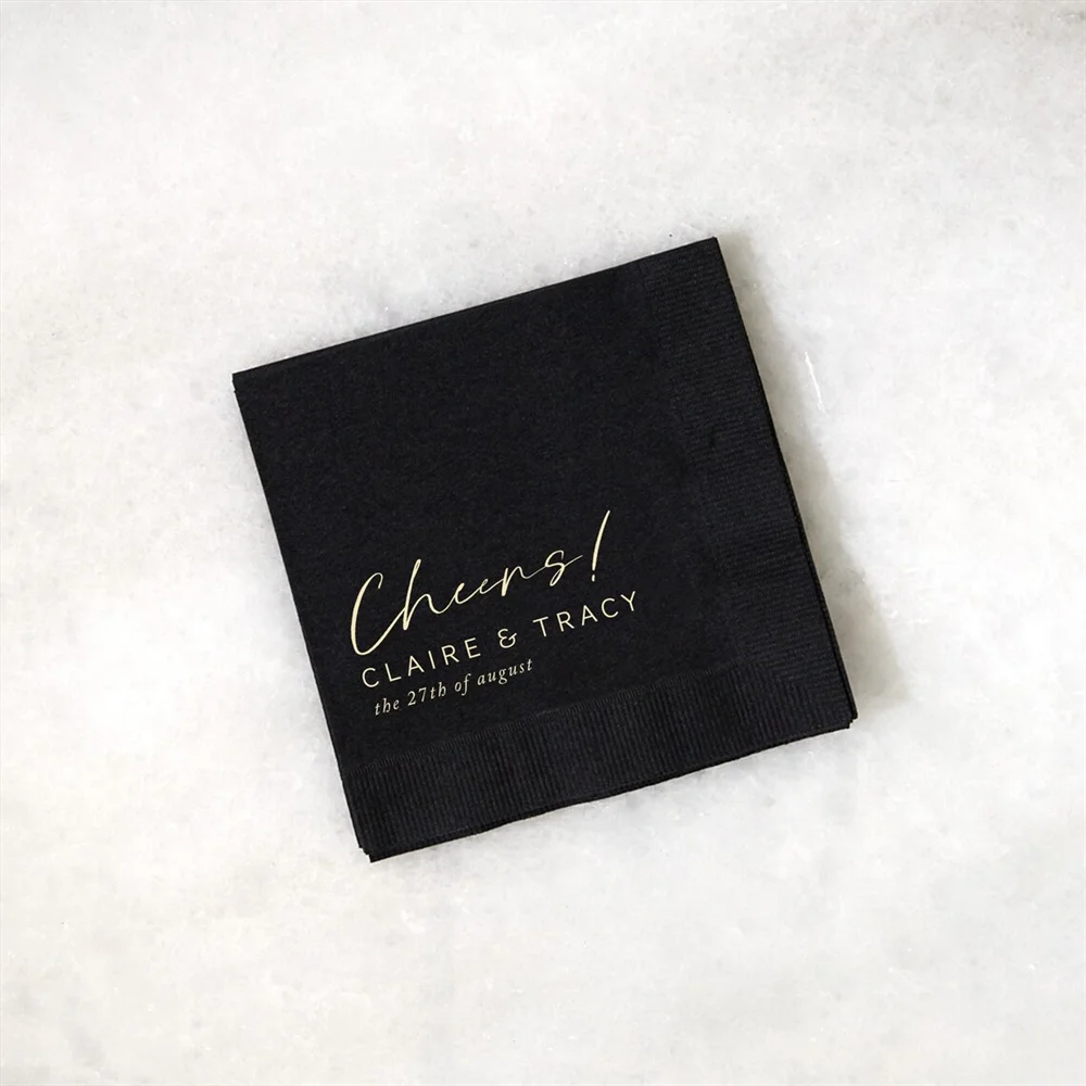 

50PCS Customized Names Napkins - Script Cheers - Cocktail Party Napkin, Foil Stamped, Party Decoration, Wedding, Birthday, Retir