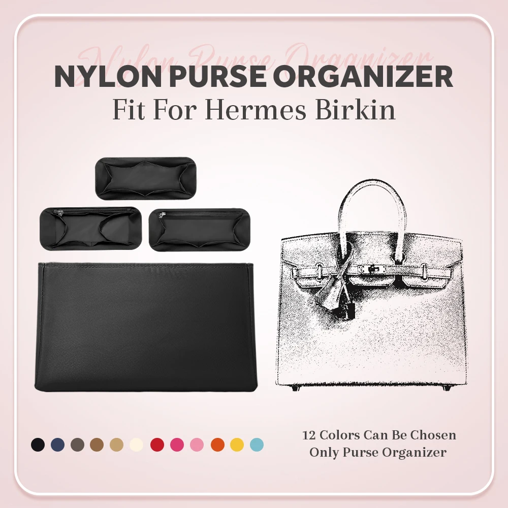 Nylon Purse Organizer Insert, Lightweight Inside Bag Organizer Insert Fit for Hermes Birkin Handbag Inner Liner Bag In Bag