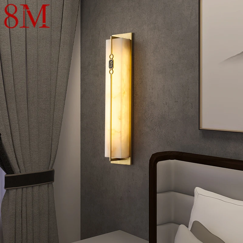 8M Brass Wall Light LED Modern Luxury Marble Sconces Fixture Indoor Decor for Home Bedroom Living Room Corridor