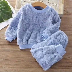 Autumn Winter flange Sleepwear Girls Boys Long Sleeve Home Clothing Baby Kid Sleep Costume Tops+Pants Suits 0-5Y