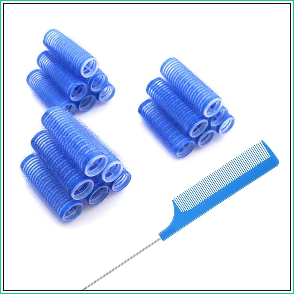 

18PCS Self Grip Hair Rollers Heatless No Heat Curlers for Short Medium Hair with Comb
