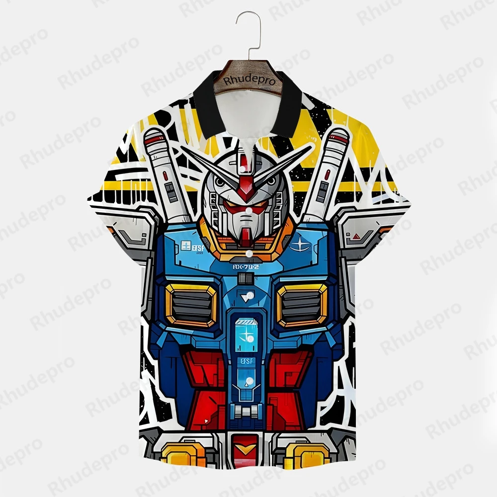 Camiseta con estampado de Gundam para hombre, camisa informal de manga corta de gran tamaño, a la moda, 5XL, 2024